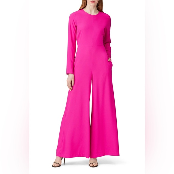 Adam Lippes Long Sleeve Magenta Jumpsuit Wide Leg Crew Neck Pockets‎ size 4